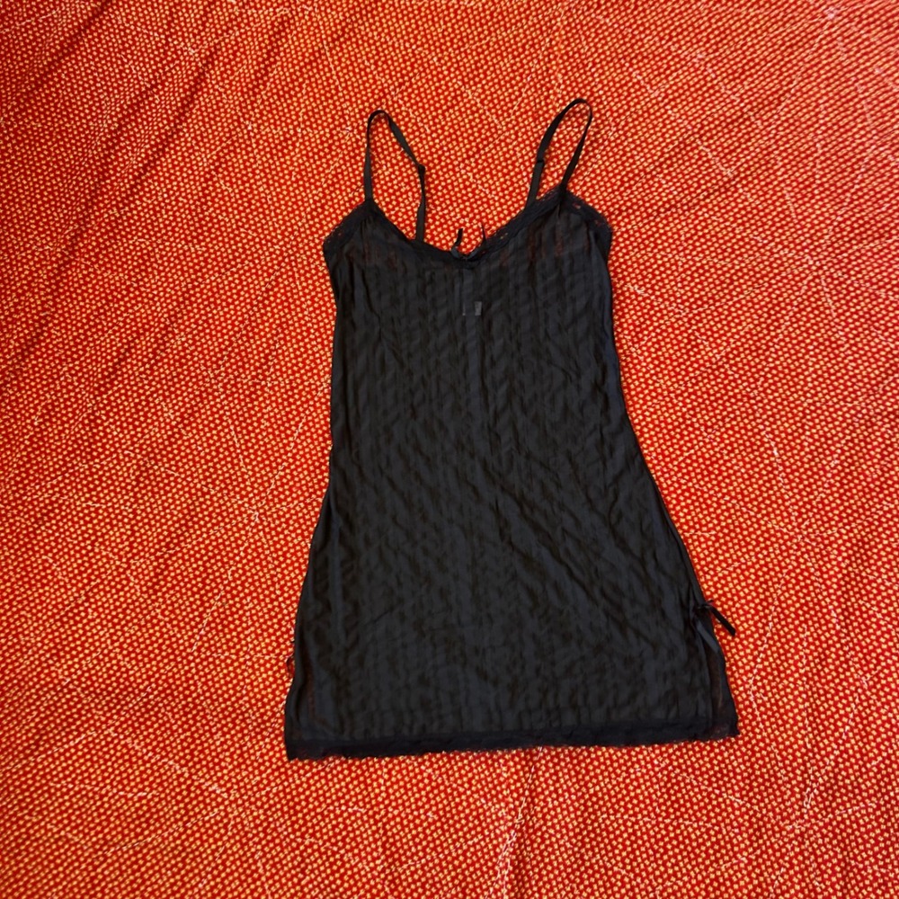Rampage Intimates Black Sheer Striped Lace Trim Slip Dress Nightgown Small